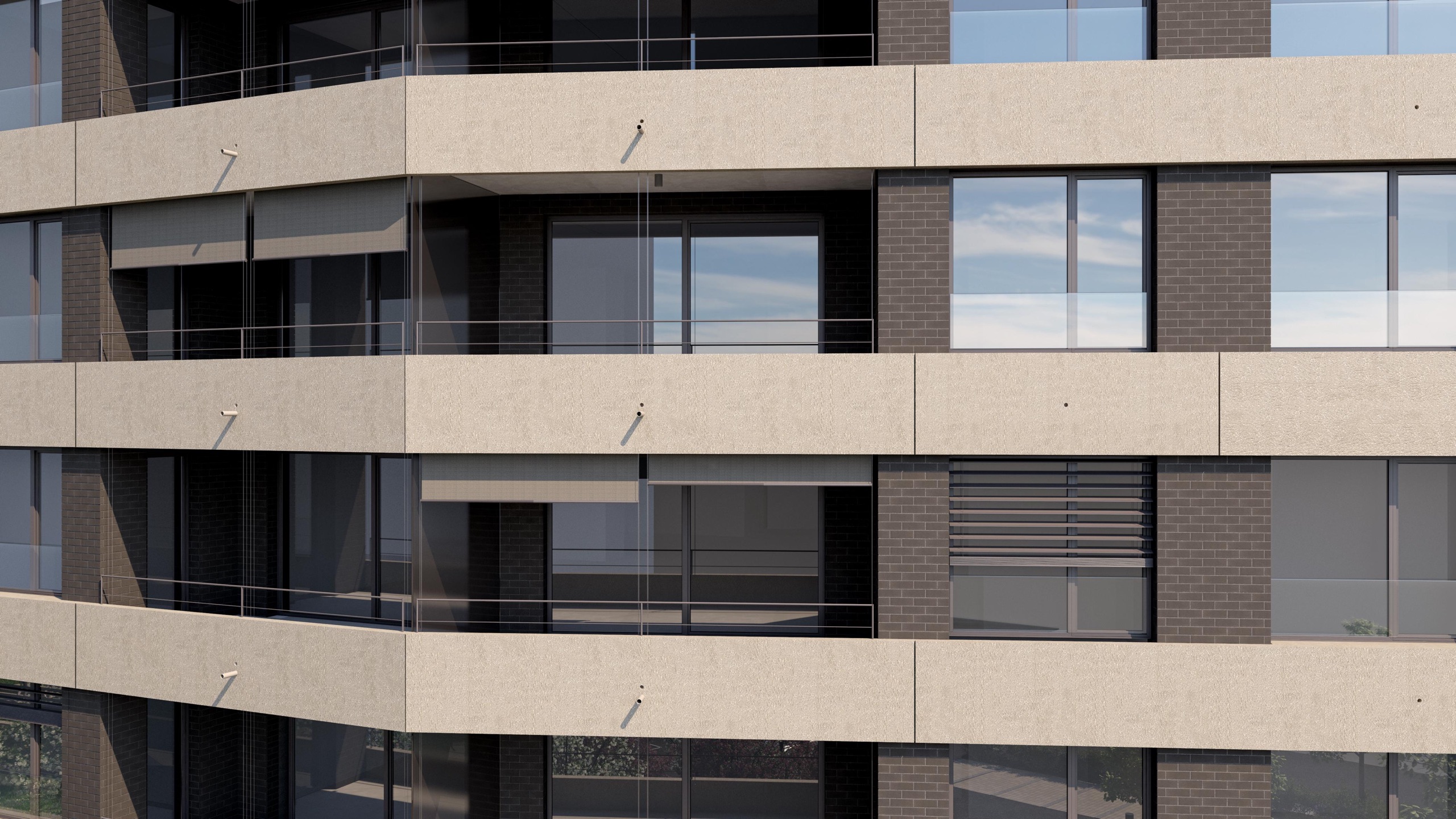 détail de façade — brique et béton